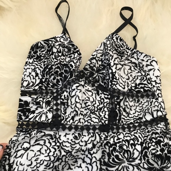 Aqua Flocked Floral Print Dress, S - Picture 5 of 7